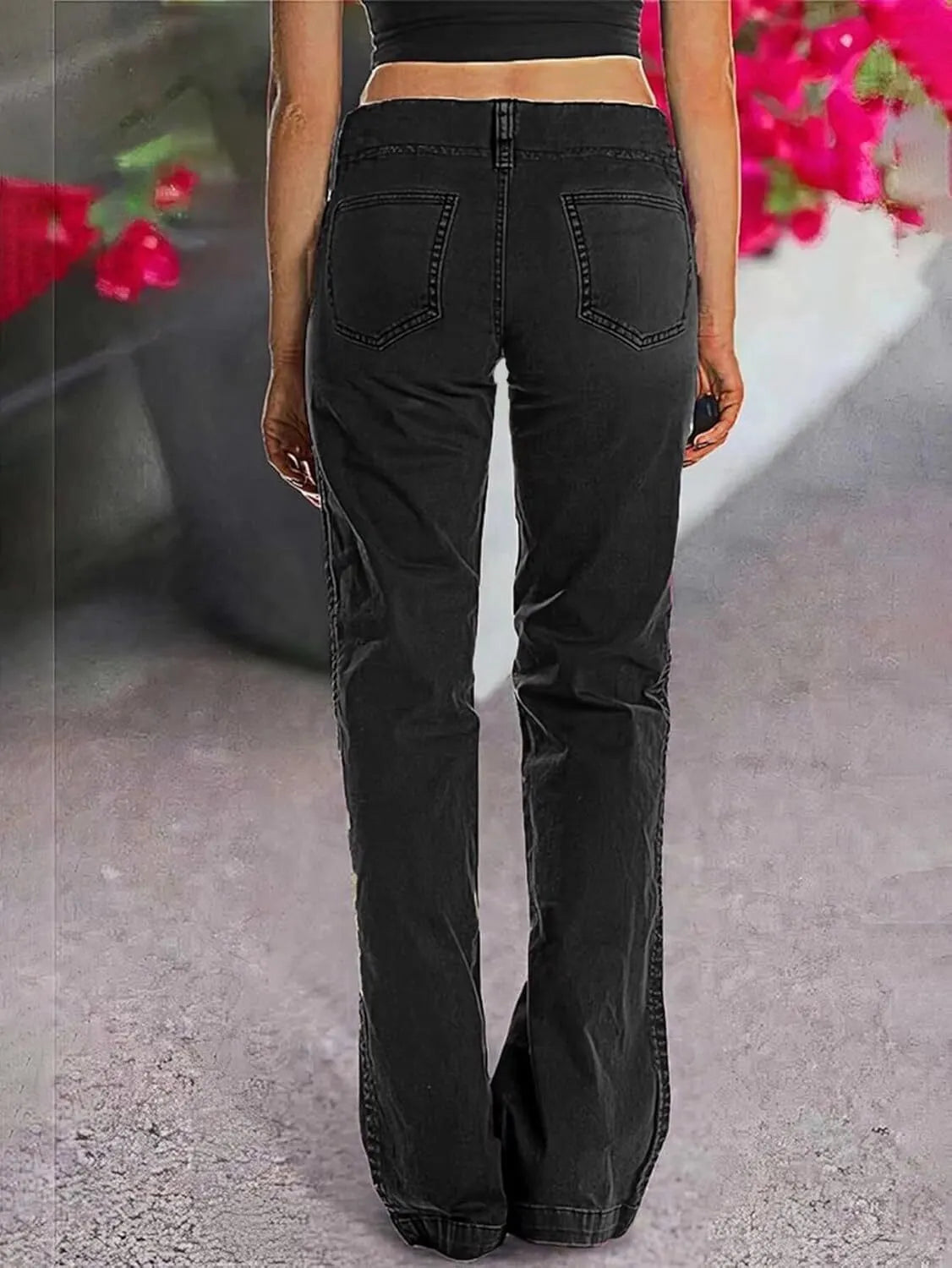 Double Button Mid Waist Straight Leg Pants