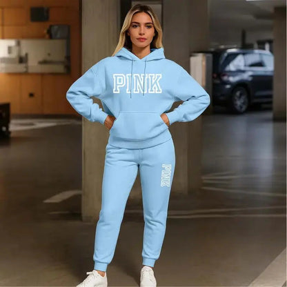 Women's Printed Hooded Sweatshirt And Drawstring Sweatpants Set