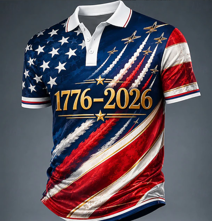 4th of July 2026 250th Men's American US Flag Polo Shirts Short Sleeve Polo Shirts 