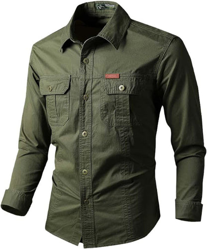 Military Cargo Shirts Men Spring Autumn Cotton Casual Slim Fit Tops Outdoor Long Sleeve Tactical Shirt