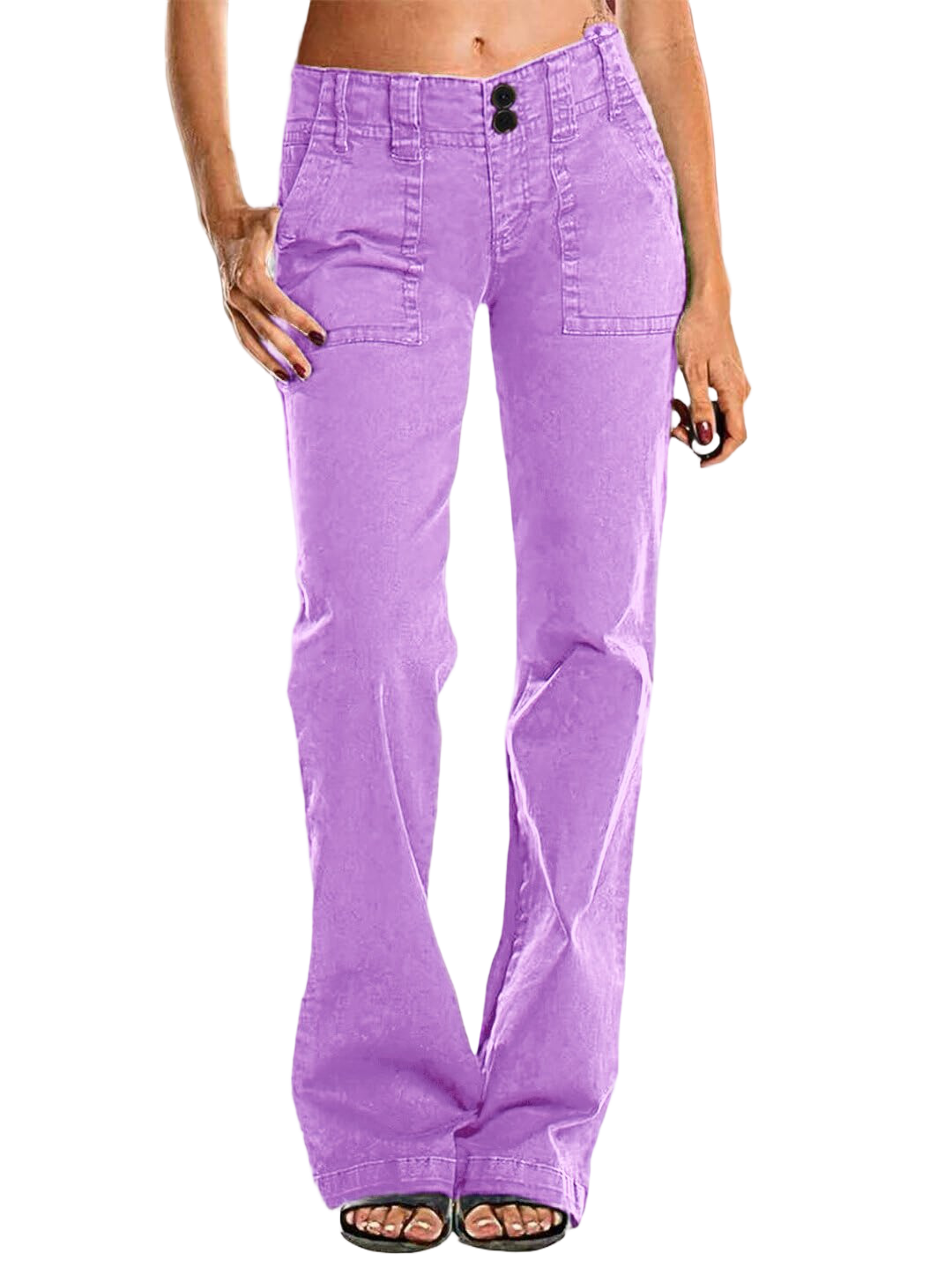 Double Button Mid Waist Straight Leg Pants