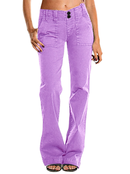 Double Button Mid Waist Straight Leg Pants