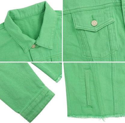 🔥Last day promotion⏰—Womens Washed Crop Denim Jacket With Pockets
