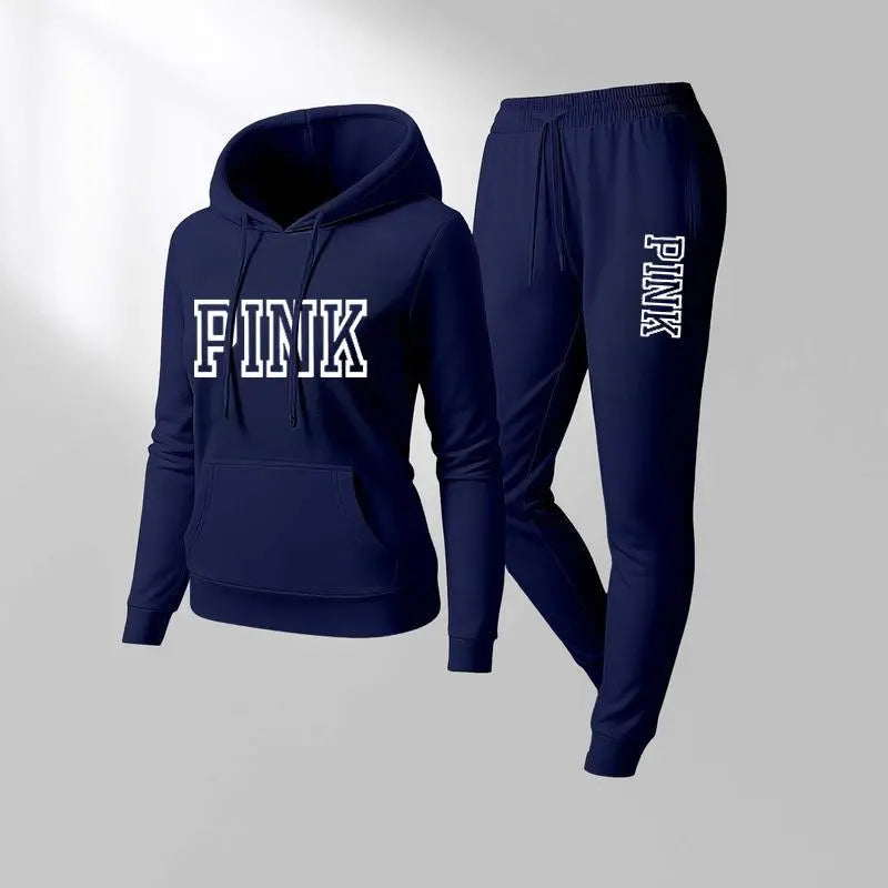 Women's Printed Hooded Sweatshirt And Drawstring Sweatpants Set