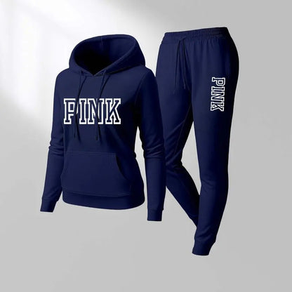 Women's Printed Hooded Sweatshirt And Drawstring Sweatpants Set