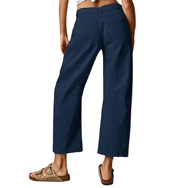 💝Last Day Promotion⚡- Solid Stitch Detail Mid Waist Crop Baby Barrel Pants