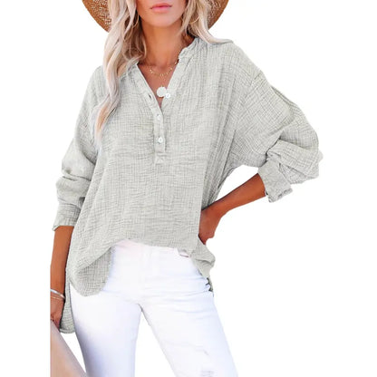 🔔Last Few Hours – Act Fast ! Womens Casual Button V Neck Long Sleeve Shirts Oversized Solid Blouses Tops