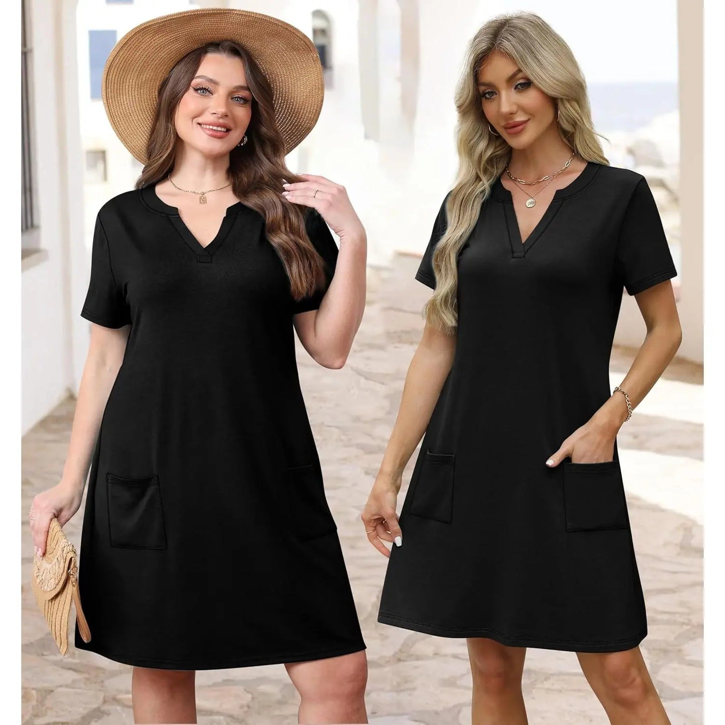 2026 Women‘s V Neck Wedding Summer Dress with pockets