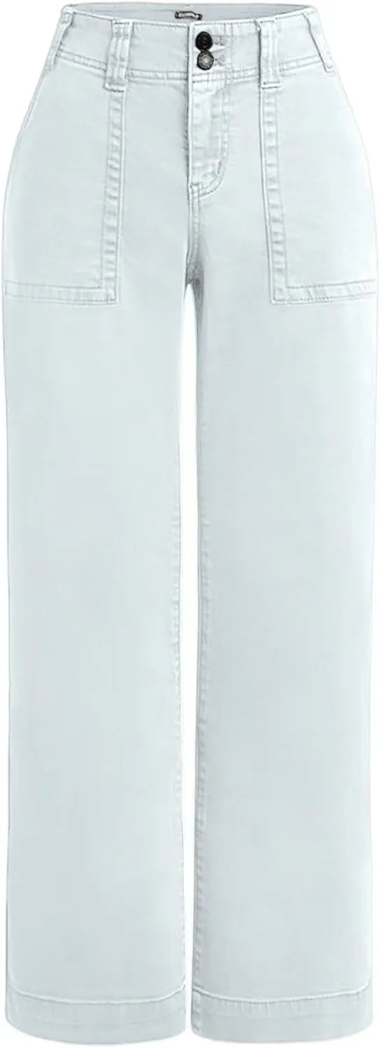 Double Button Mid Waist Straight Leg Pants