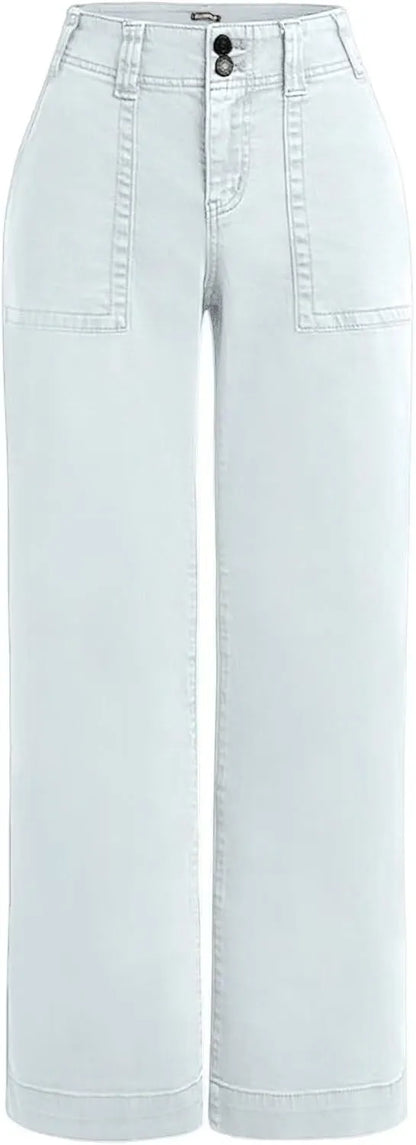 Double Button Mid Waist Straight Leg Pants