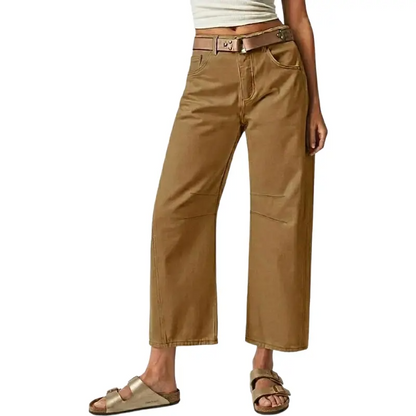 💝Last Day Promotion⚡- Solid Stitch Detail Mid Waist Crop Baby Barrel Pants