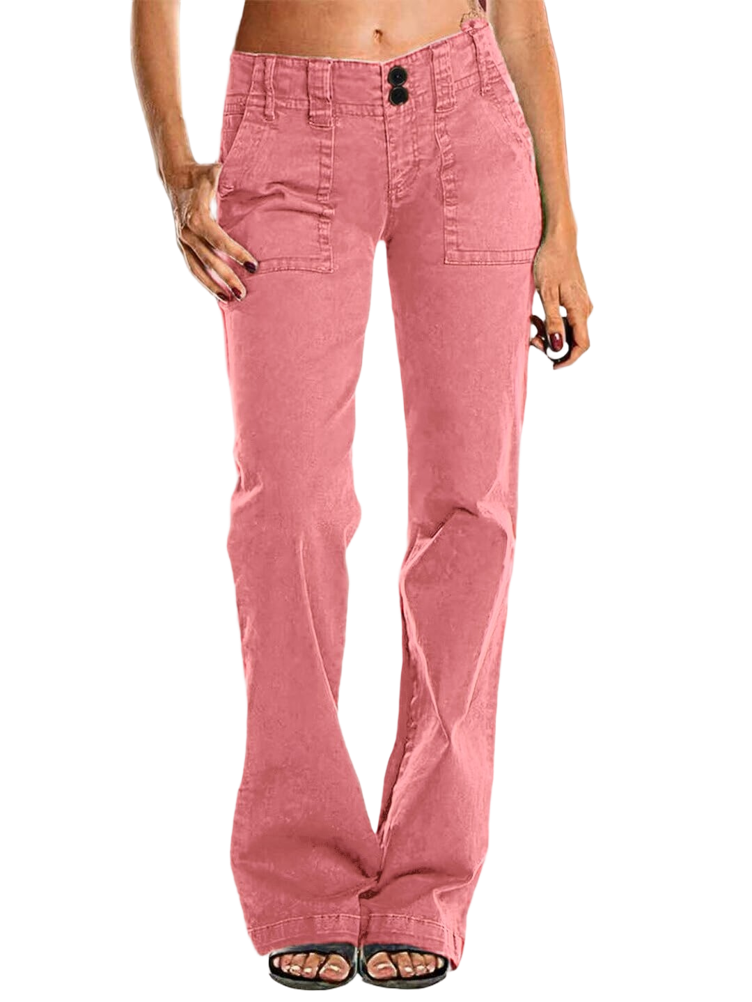 Double Button Mid Waist Straight Leg Pants