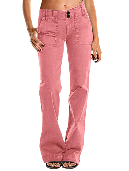 Double Button Mid Waist Straight Leg Pants