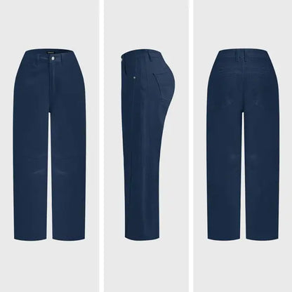💝Last Day Promotion⚡- Solid Stitch Detail Mid Waist Crop Baby Barrel Pants