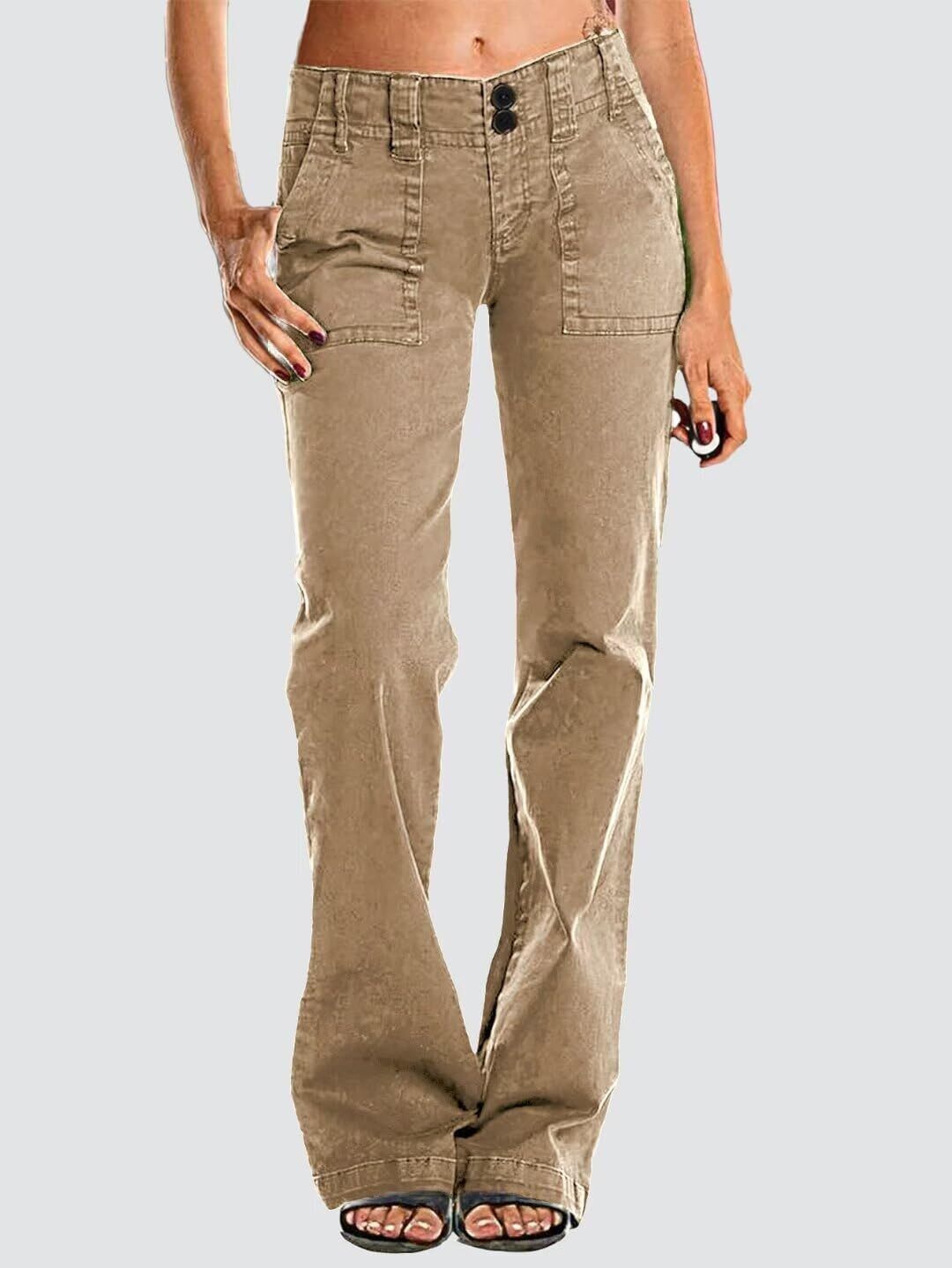 Double Button Mid Waist Straight Leg Pants
