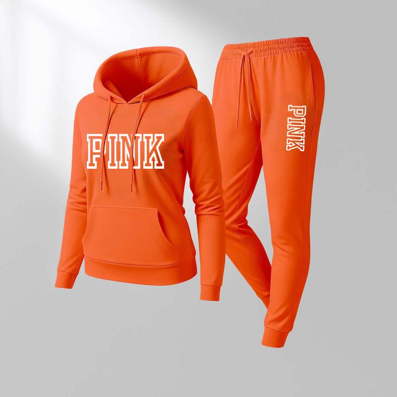 Women's Printed Hooded Sweatshirt And Drawstring Sweatpants Set