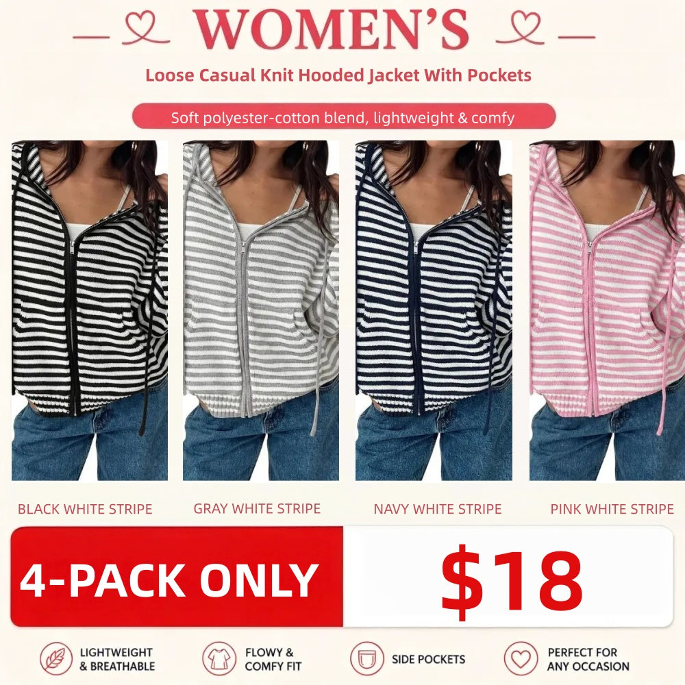 🔥Womens Striped Zip Up Hoodie Long Sleeve Cardigan Sweatshirts Oversized Crop Sweaters Jackets Y2K Fall Outfits🔥
