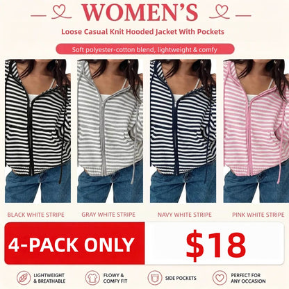 🔥Womens Striped Zip Up Hoodie Long Sleeve Cardigan Sweatshirts Oversized Crop Sweaters Jackets Y2K Fall Outfits🔥