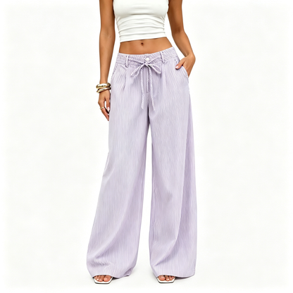 ⚡FINAL SALE⚡- Women's  Striped With Pockets Black Baggy Low Rise Wide Leg Pants