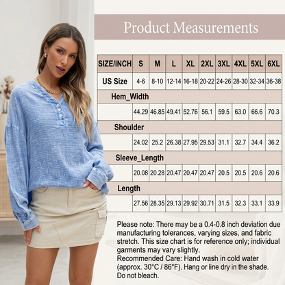 🔔Last Few Hours – Act Fast ! Womens Casual Button V Neck Long Sleeve Shirts Oversized Solid Blouses Tops