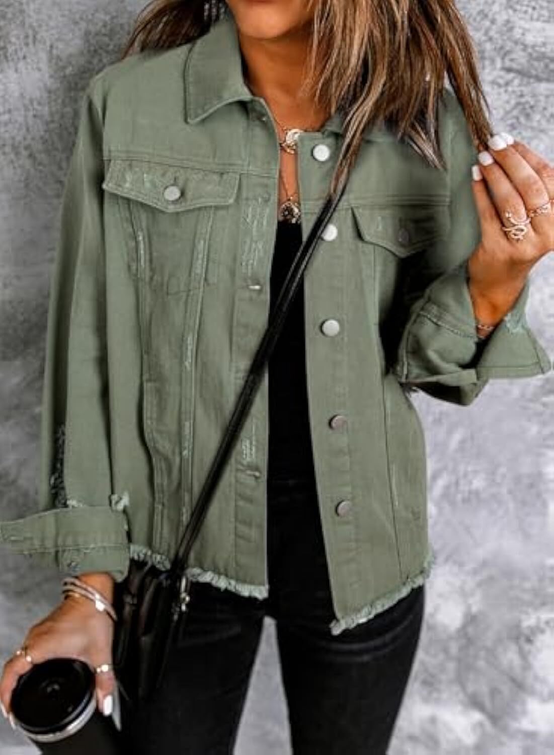 🔥Last day promotion⏰—Womens Washed Crop Denim Jacket With Pockets