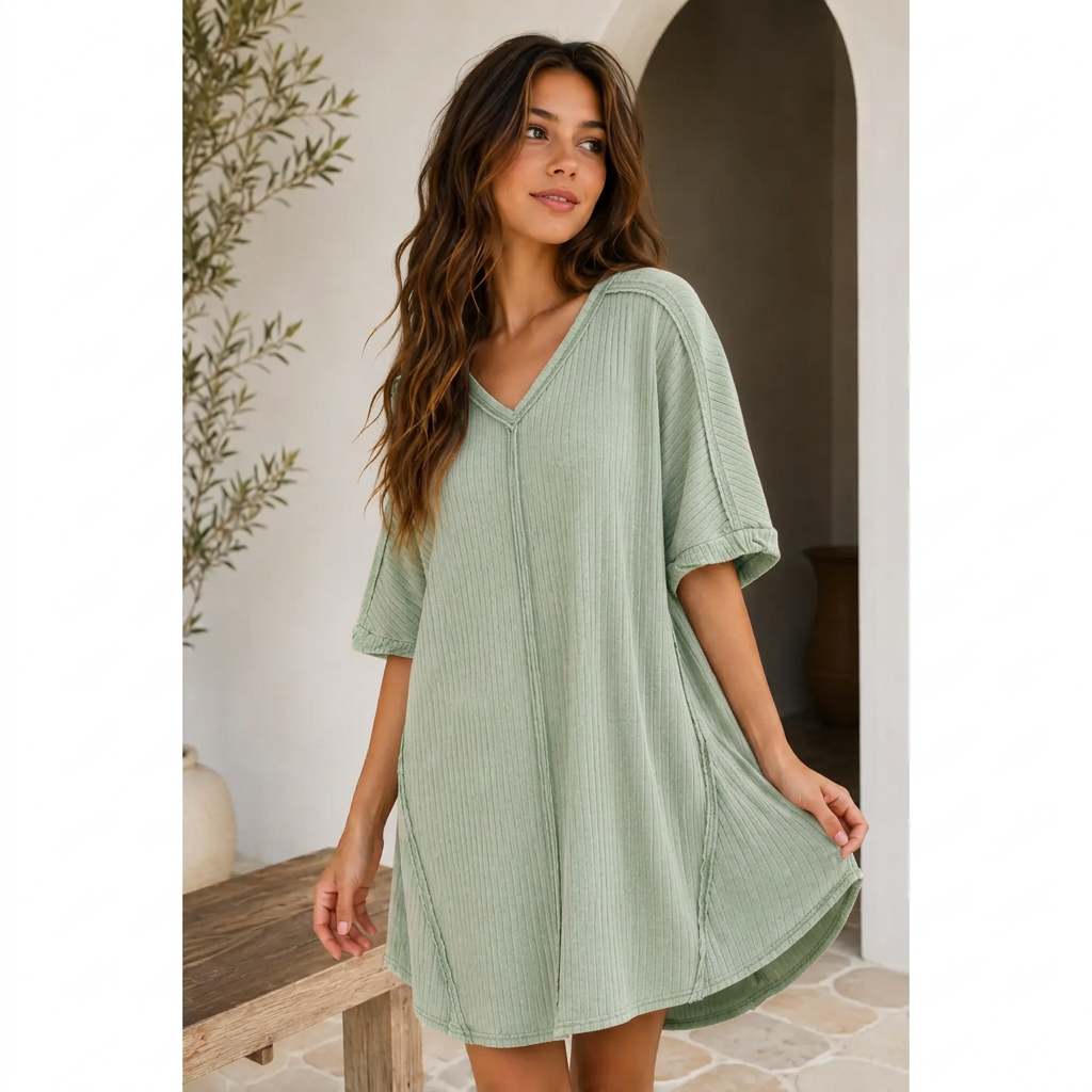 🚨Ends at Midnight ! – Women 's Acid-Washed V-Neck Casual Dressbed