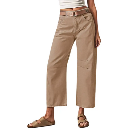 💝Last Day Promotion⚡- Solid Stitch Detail Mid Waist Crop Baby Barrel Pants