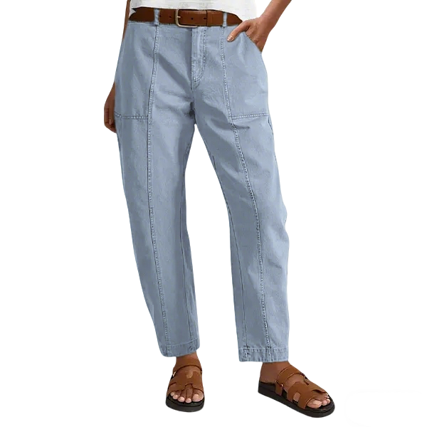 💝Last Day Promotion⚡- Solid Mid-Rise Baby Barrel Pants, High Stretch, Deep Pockets-6