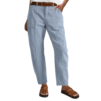 💝Last Day Promotion⚡- Solid Mid-Rise Baby Barrel Pants, High Stretch, Deep Pockets-6