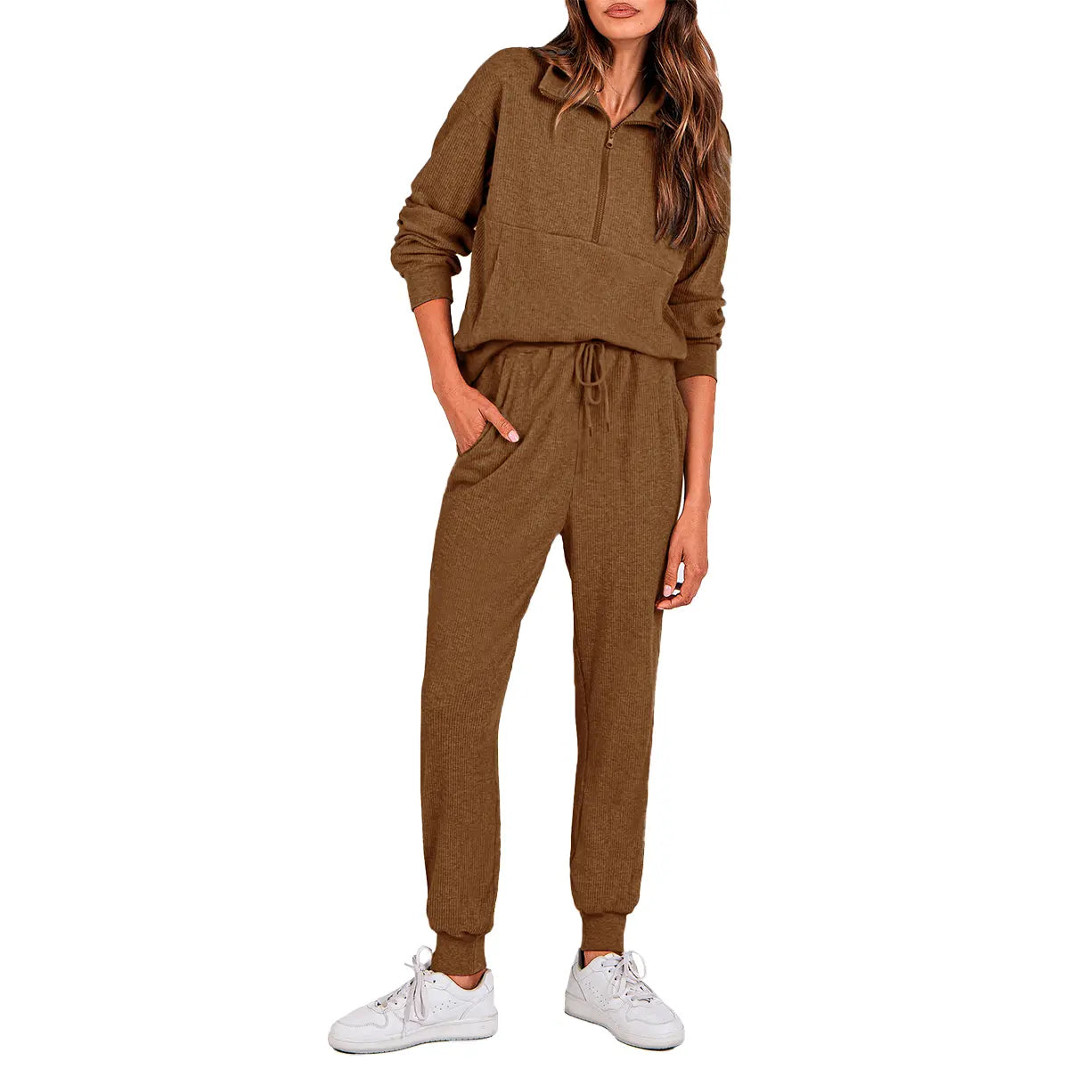 Women's 2-Piece Half-Zip Sweatshirt & Jogger Set – Soft, Relaxed Fit
