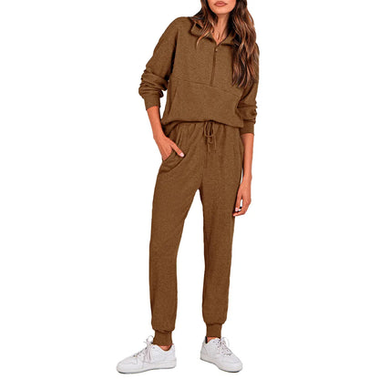 Women's 2-Piece Half-Zip Sweatshirt & Jogger Set – Soft, Relaxed Fit