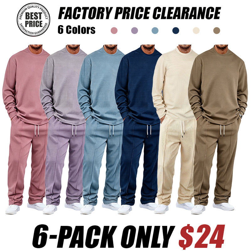 🔥Men'S Solid Color Waffle Casual 2pcs Set