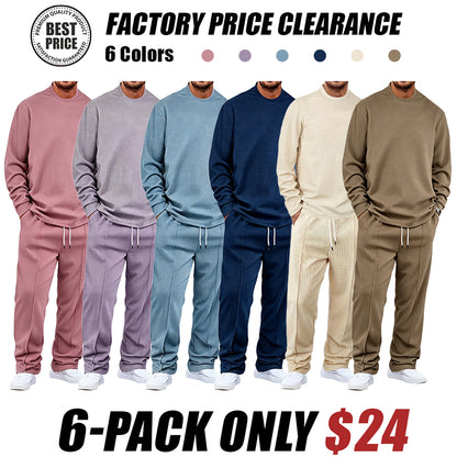 🔥Men'S Solid Color Waffle Casual 2pcs Set
