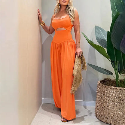 Women’s Backless Cut-Out Cami Jumpsuit with Pockets