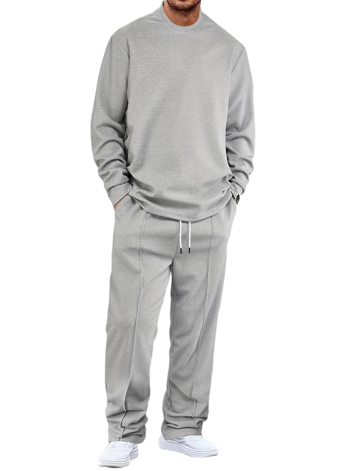 🔥Men'S Solid Color Waffle Casual 2pcs Set