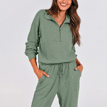 Women's 2-Piece Half-Zip Sweatshirt & Jogger Set – Soft, Relaxed Fit