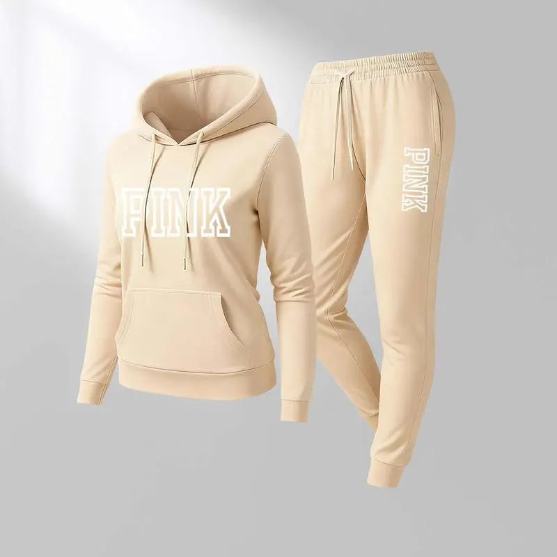 Women's Printed Hooded Sweatshirt And Drawstring Sweatpants Set