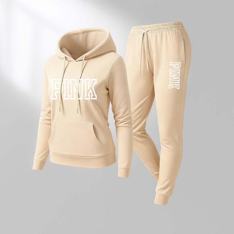 Women's Printed Hooded Sweatshirt And Drawstring Sweatpants Set