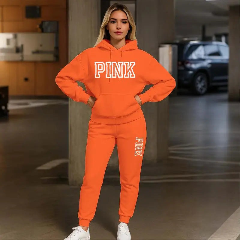 Women's Printed Hooded Sweatshirt And Drawstring Sweatpants Set