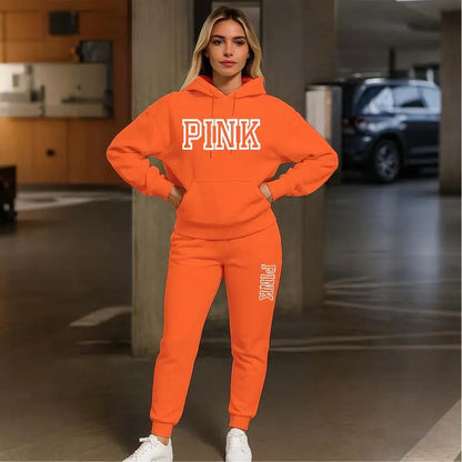 Women's Printed Hooded Sweatshirt And Drawstring Sweatpants Set