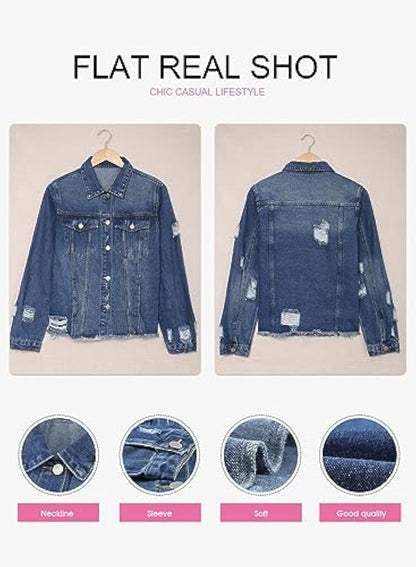 🔥Last day promotion⏰—Womens Washed Crop Denim Jacket With Pockets