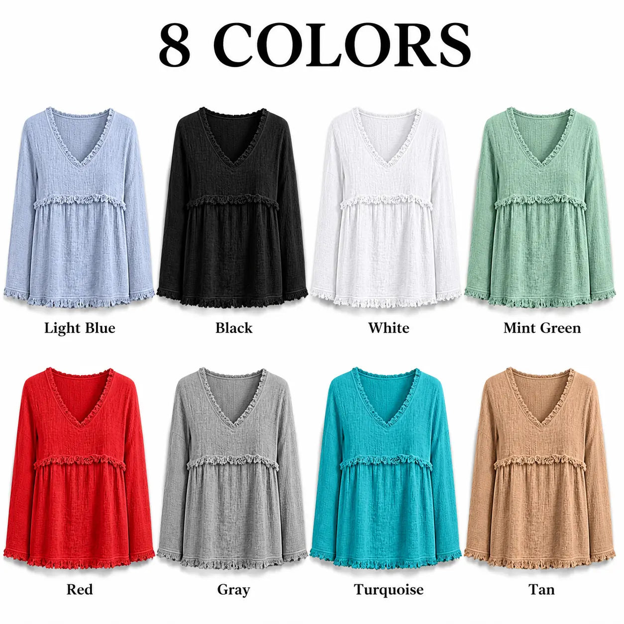 Women’s Boho V Neck Long Sleeve Fringe Top Plus Size