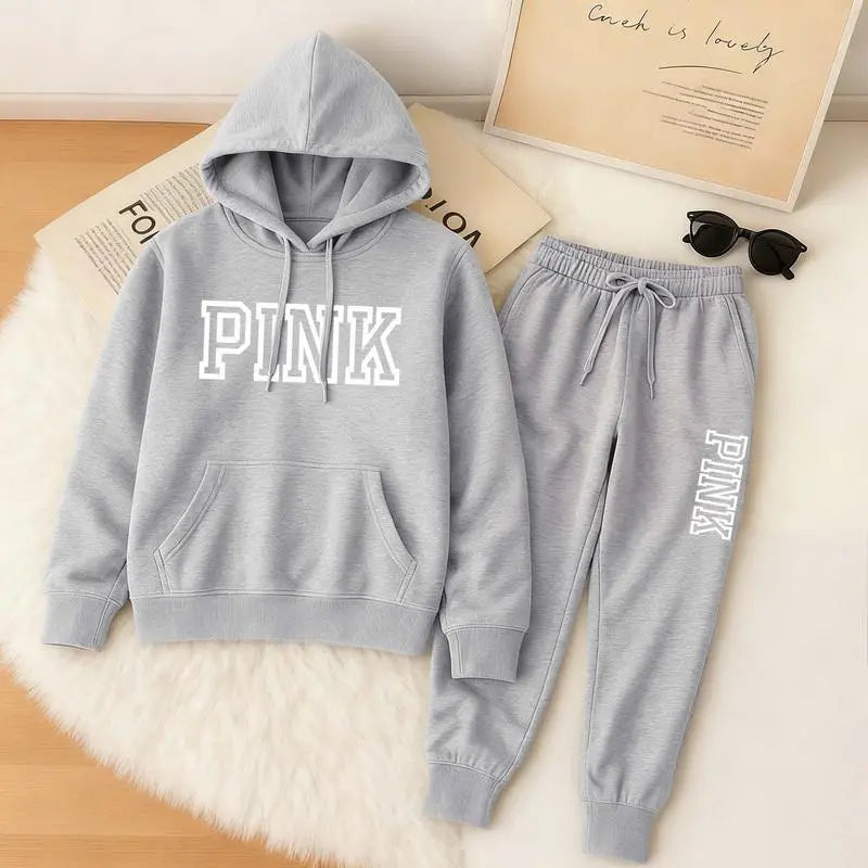 Women's Printed Hooded Sweatshirt And Drawstring Sweatpants Set