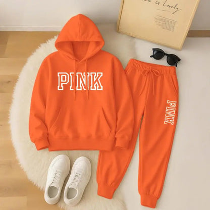 Women's Printed Hooded Sweatshirt And Drawstring Sweatpants Set