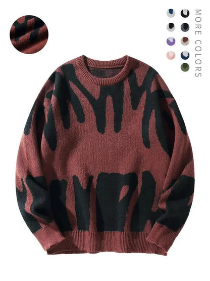 Unisex Men's Round Neck Drop Shoulder Hip Hop Sweater, Regular Fit All Over Print Long Sleeve Knitting Pullover, Drippy Outfits, Going Out Outfit