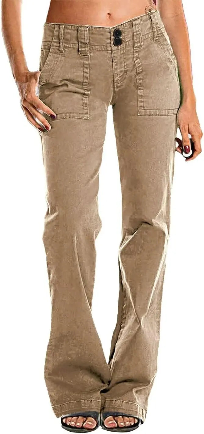 Double Button Mid Waist Straight Leg Pants