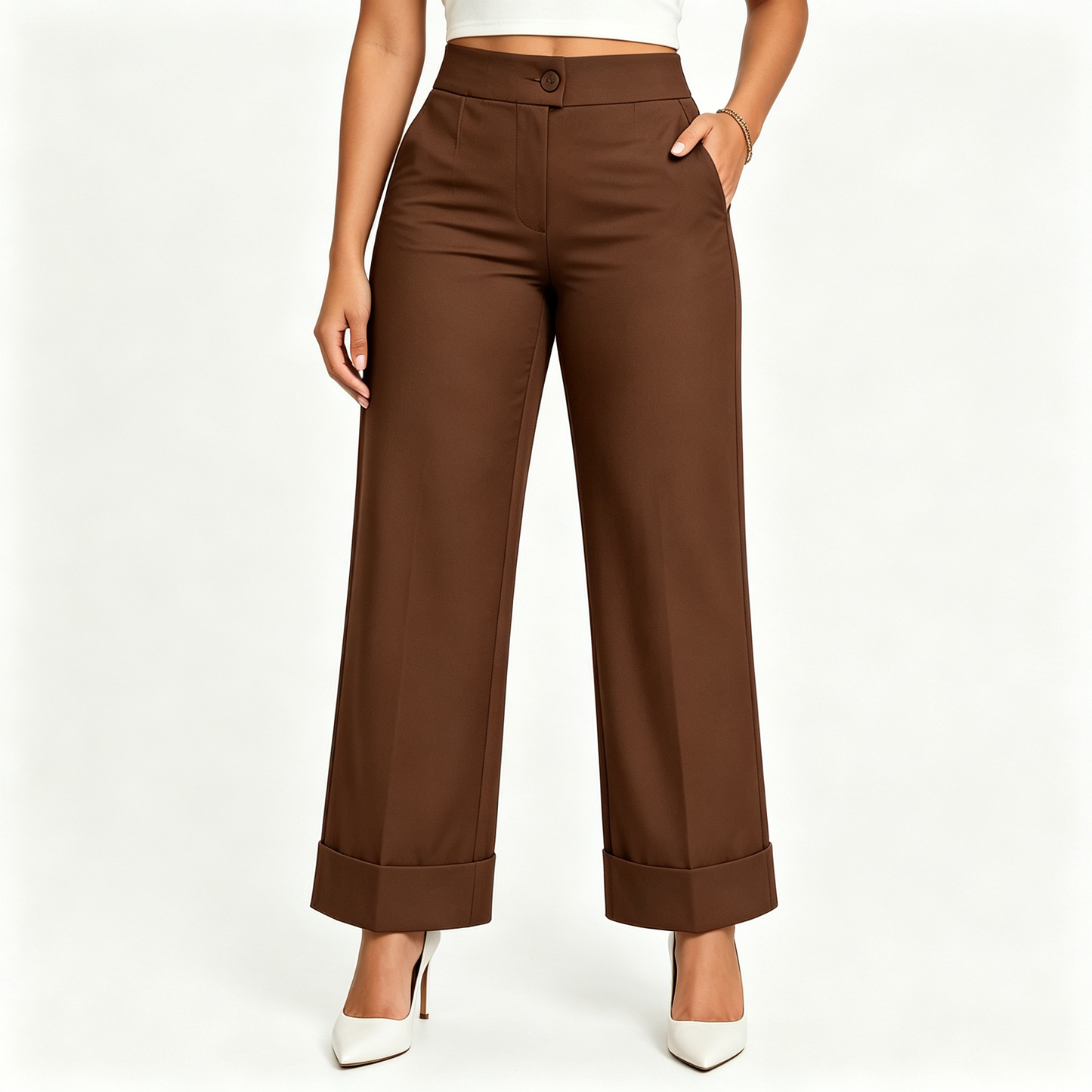 Women's Casual Solid Color Elastic Waist Button-Fly Pants