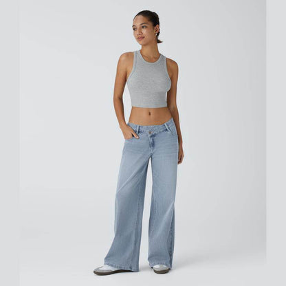 💝 Last Day Deal⏰ Flex Low-Rise Asymmetric Baggy Wide-Leg Washed Jeans with Zipper Pockets