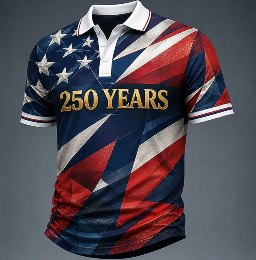 4th of July 2026 250th Men's American US Flag Polo Shirts Short Sleeve Polo Shirts 