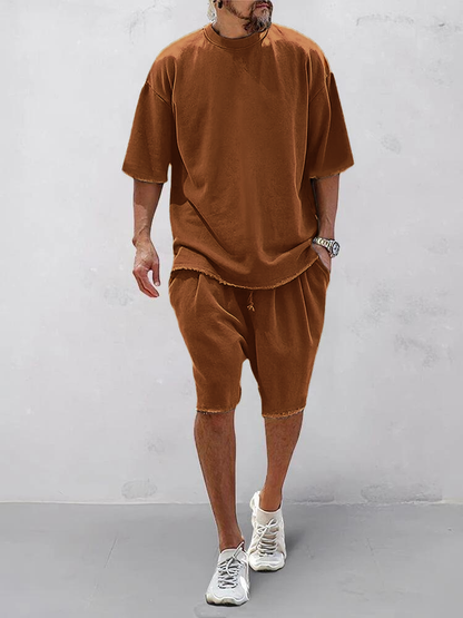Men's Casual Loose Fit Solid Sports Sets